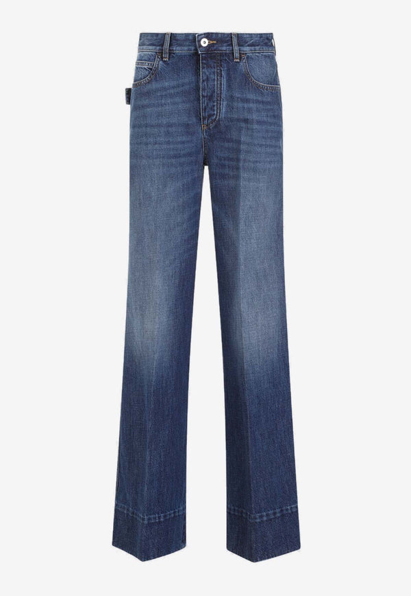 High-Waisted Logo-Patch Straight-Leg Jeans