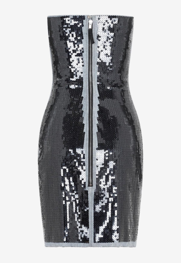 Sequin Embellished Strapless Mini Dress