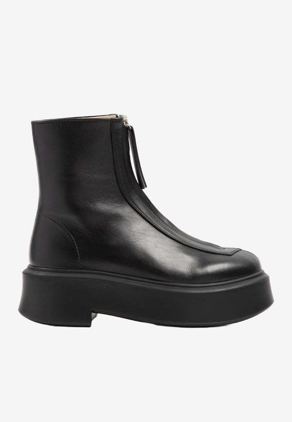 The Row Black Zipped Oversized Ankle Boots in Leather F1144.L64R