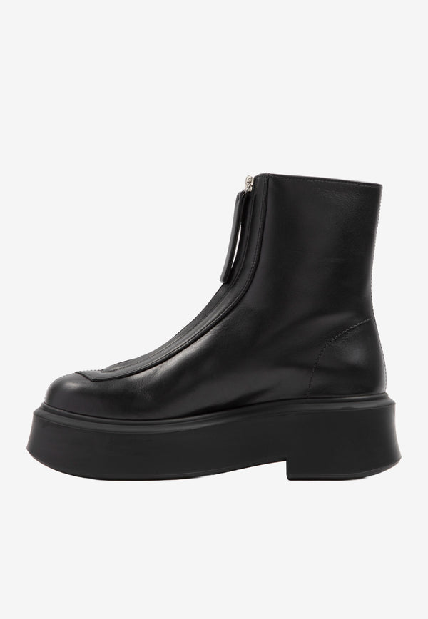 The Row Black Zipped Oversized Ankle Boots in Leather F1144.L64R