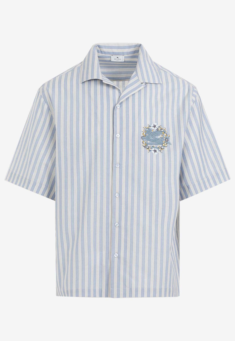 Striped Pegaso-Embroiered Bowling Shirt
