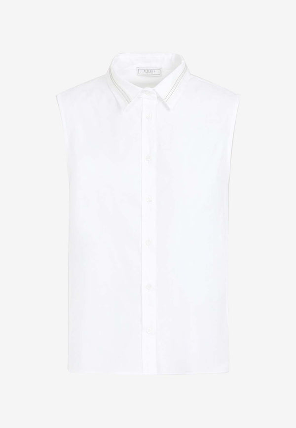 Beaded-Collar Sleeveless Shirt
