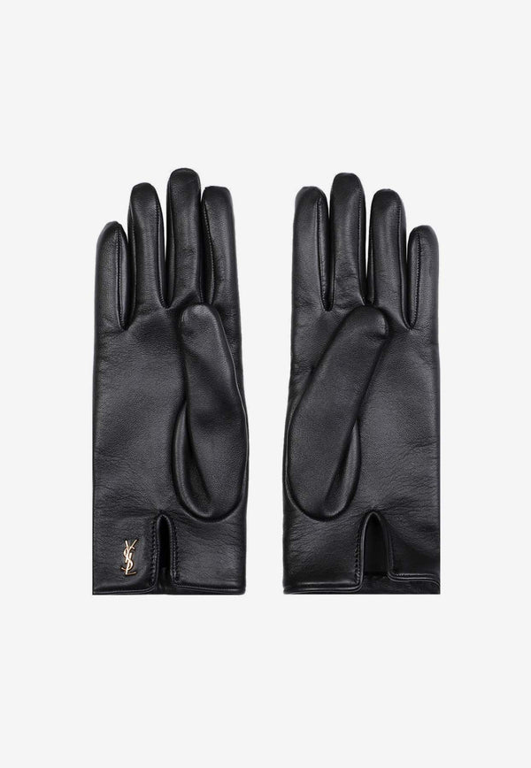 Logo-Plaque Leather Gloves