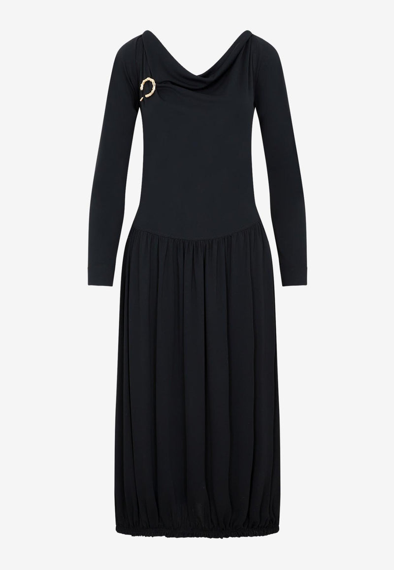 Long-Sleeved Drape Midi Dress