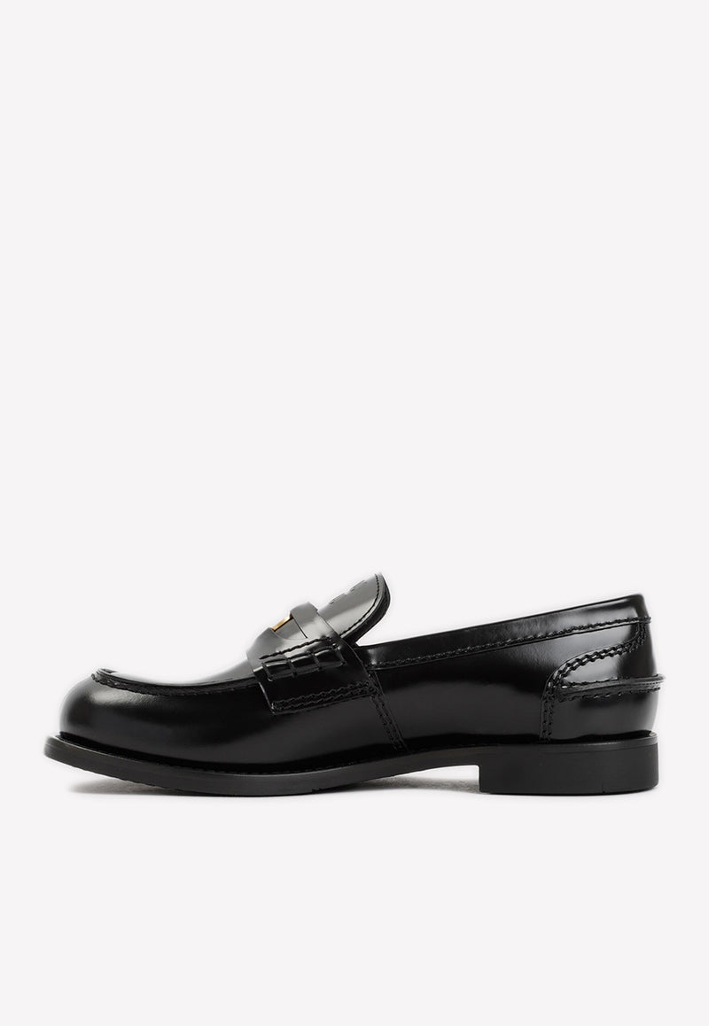 Miu Miu Logo Embossed Leather Loafers 41826627387573 5D773DF020.ULX F0002 NERO