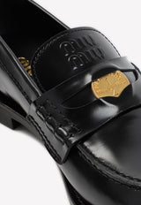 Miu Miu Logo Embossed Leather Loafers  5D773DF020.ULX F0002 NERO