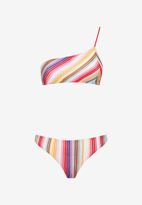 Striped One-Shoulder Bikini