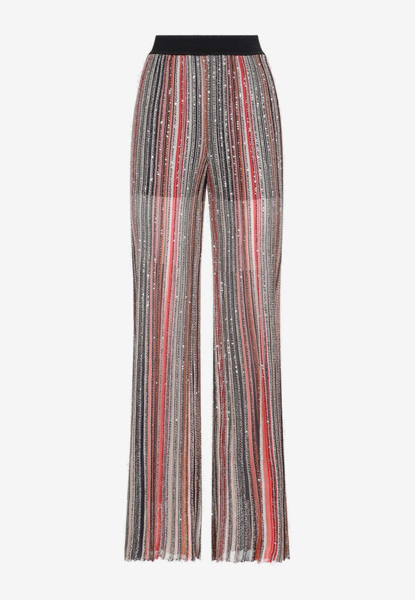 Sequin-Embellished Stripped Pants