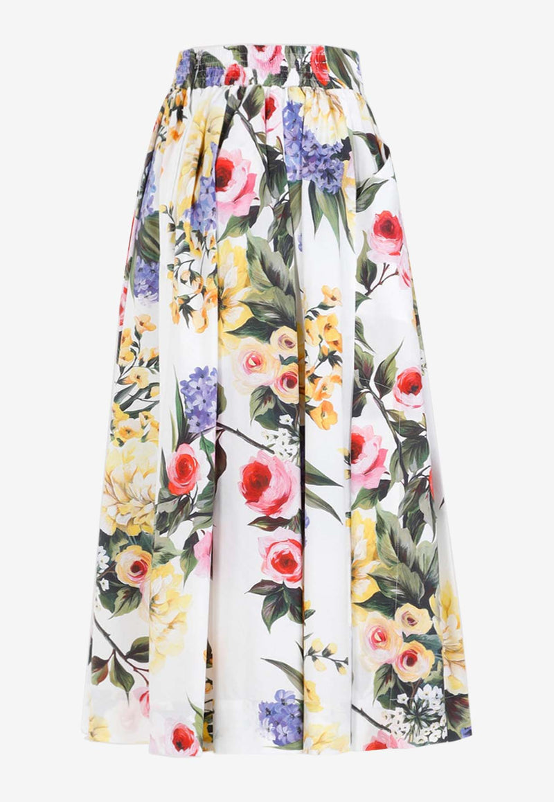 Floral Print Flared Midi Skirt