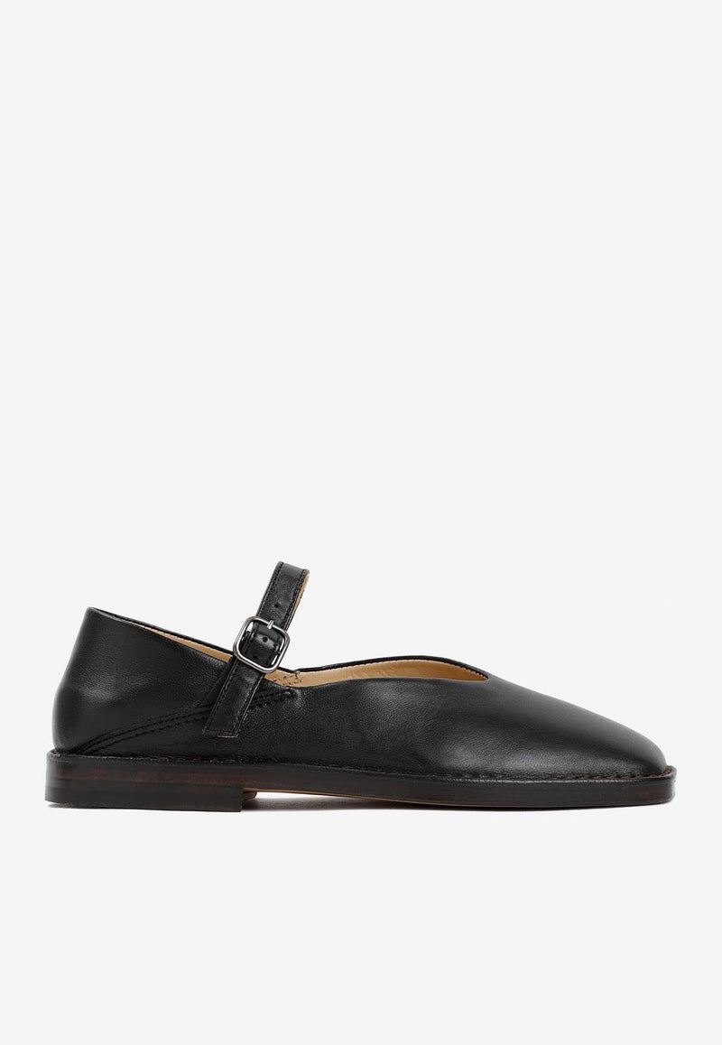 Pointed Square-Toe Ballerinas in Calf Leather