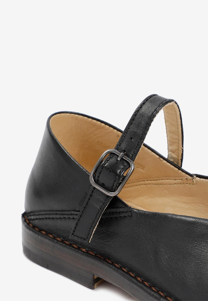 Pointed Square-Toe Ballerinas in Calf Leather