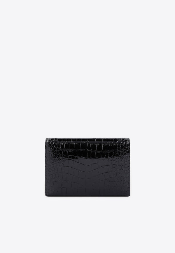 Croc-Embossed Calf Leather Clutch