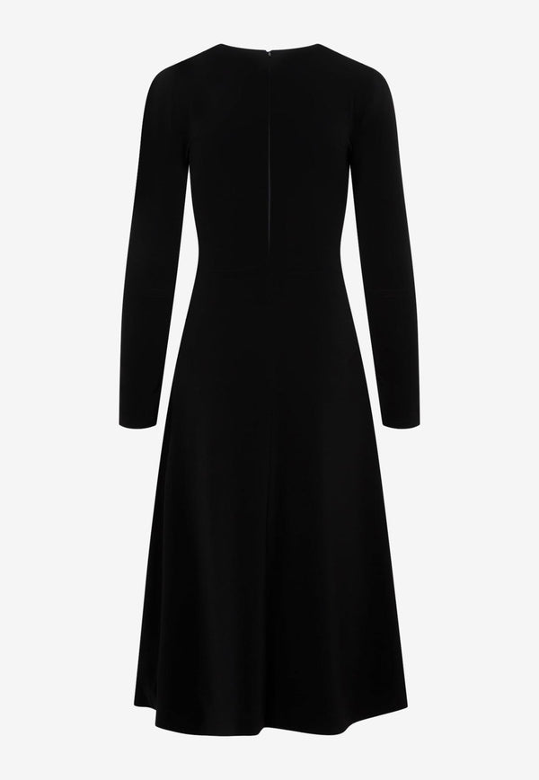 A-Line Long-Sleeved Midi Dress