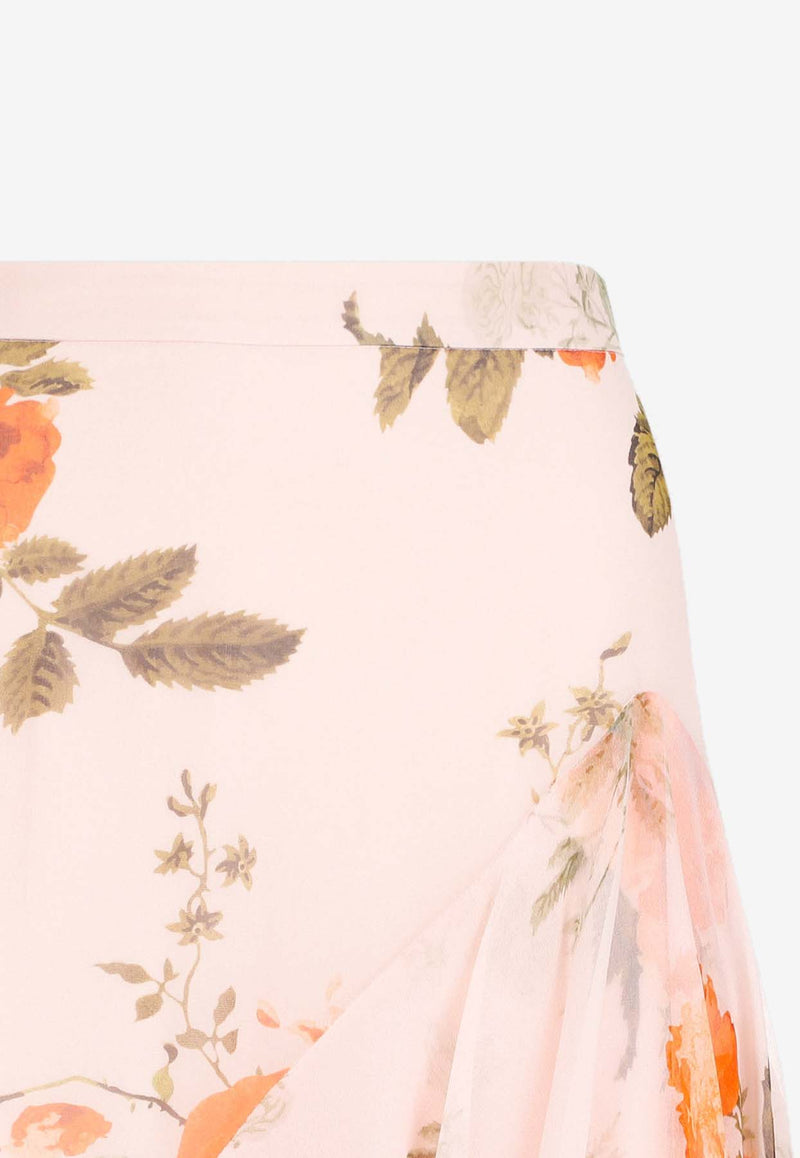 Floral Print Asymmetric Midi Skirt