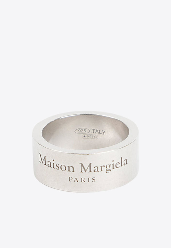 Engraved Logo Wide Silver Ring