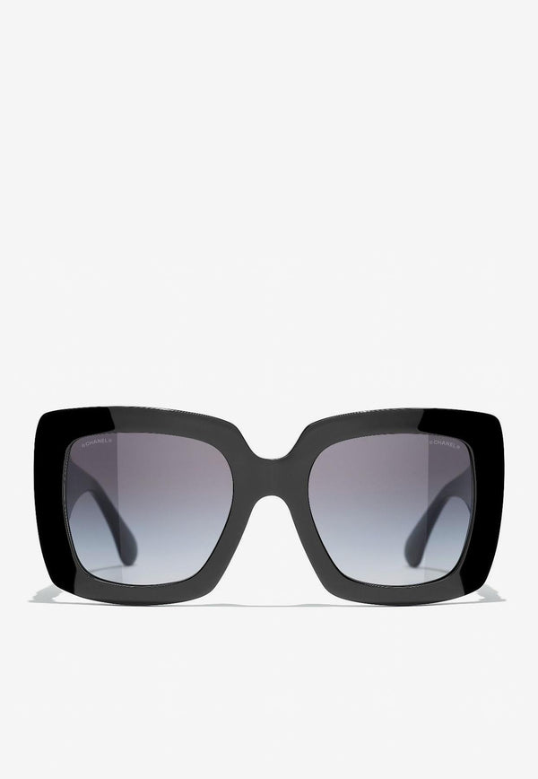 Chanel Wide Temple Logo Rectangular Sunglasses 0CH5474QC622S652BLACK