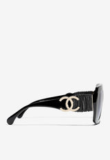 Chanel Wide Temple Logo Rectangular Sunglasses 0CH5474QC622S652BLACK