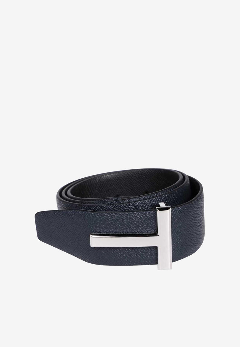 Tom Ford T Logo Buckle Belt in Grained Leather Navy TB178-LCL220S 3LN01