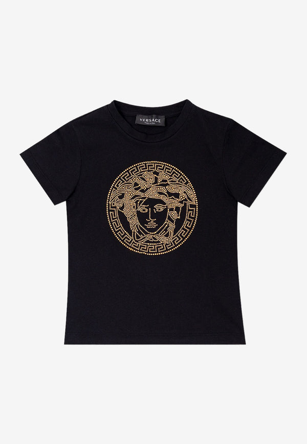 Versace Kids Girls Studded Medusa T-shirt Black 1000052 1A04790 2B130