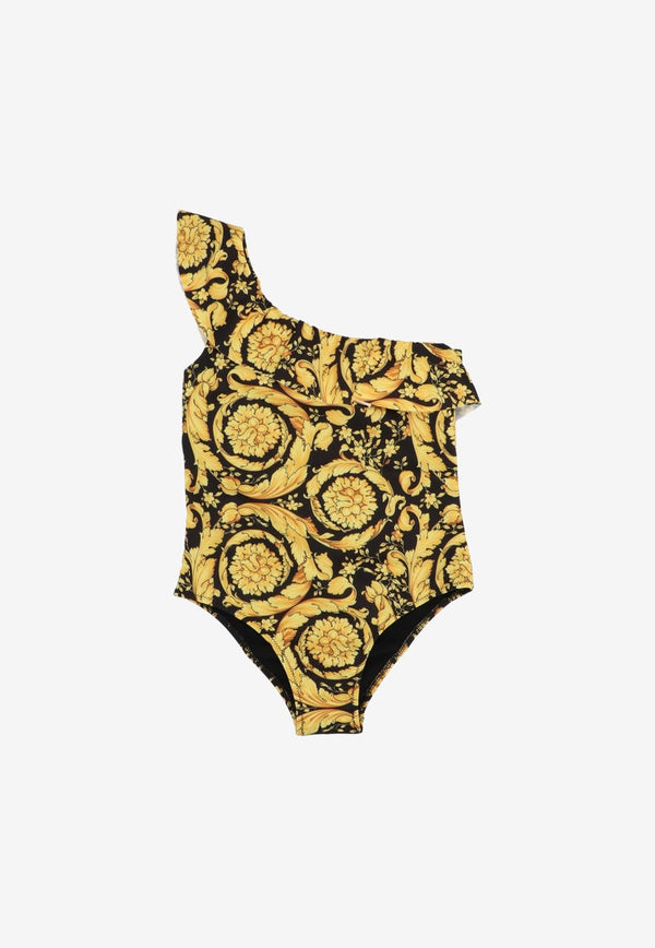 Versace Kids Girls Barocco Print One-Piece Swimsuit Yellow 1000279 1A02218 5B000