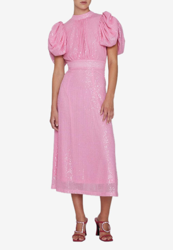 ROTATE Sequined Puff-Sleeve Midi Dress Pink 100058224PINK