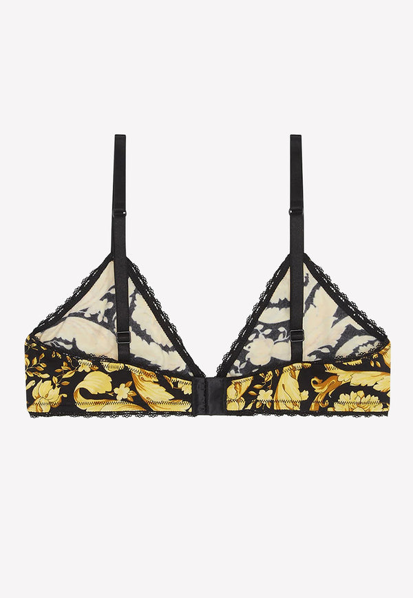 Versace Barocco Print Lace-Trimmed Bra 1000598 1A00515 5B000 Yellow