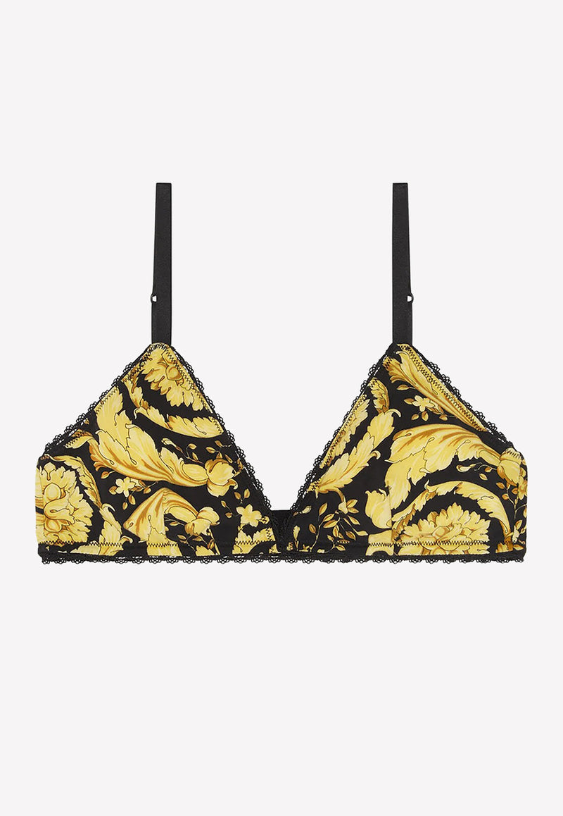 Versace Barocco Print Lace-Trimmed Bra 1000598 1A00515 5B000 Yellow