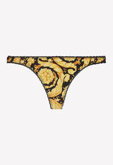 Versace Barocco Print Lace-Trimmed Thong 1000601 1A00515 5B000 Yellow