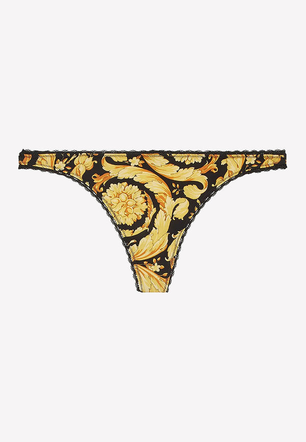 Versace Barocco Print Lace-Trimmed Thong 1000601 1A00515 5B000 Yellow