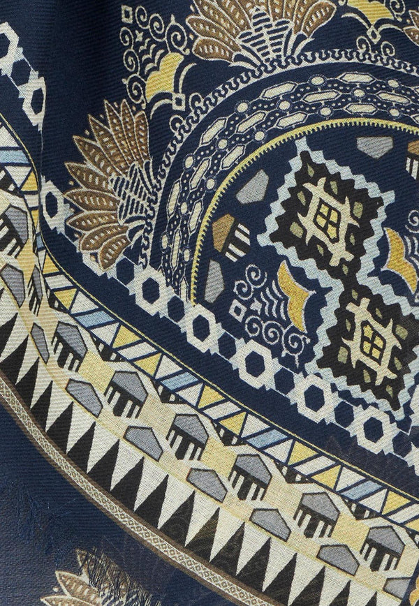 Etro Wool and Silk Paisley-Trimmed Scarf Navy 10007-5126 0200