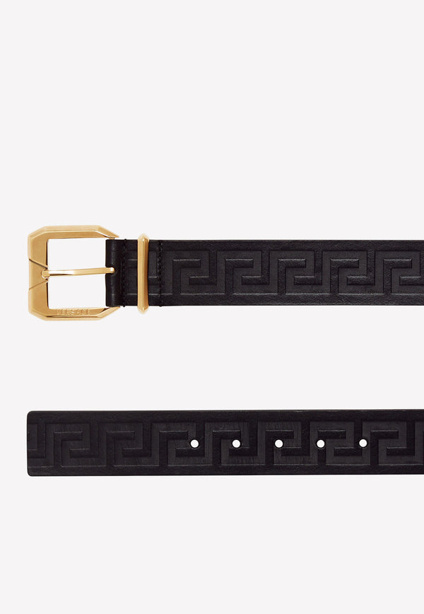 Versace Greca Embossed Belt in Calf Leather Black 1001065 1A00723 1B00V