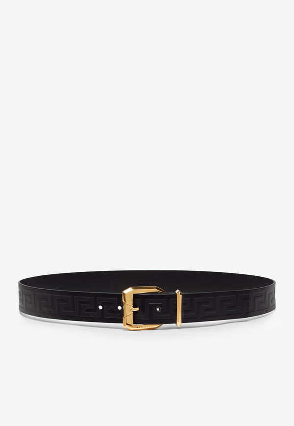 Versace Greca Embossed Belt in Calf Leather Black 1001065 1A00723 1B00V