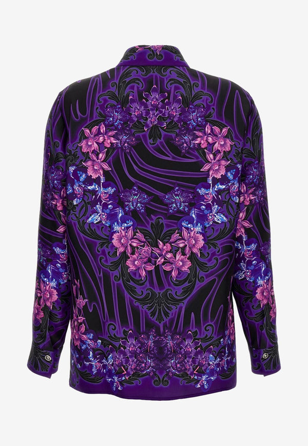 Versace Floral Print Silk Shirt 1001360 1A07332 5BA60 Purple