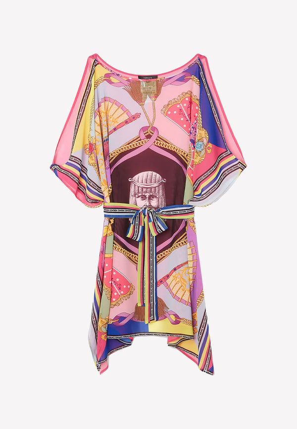 Versace I Ventagli Pareo Short-Sleeved Mini Beach Dress