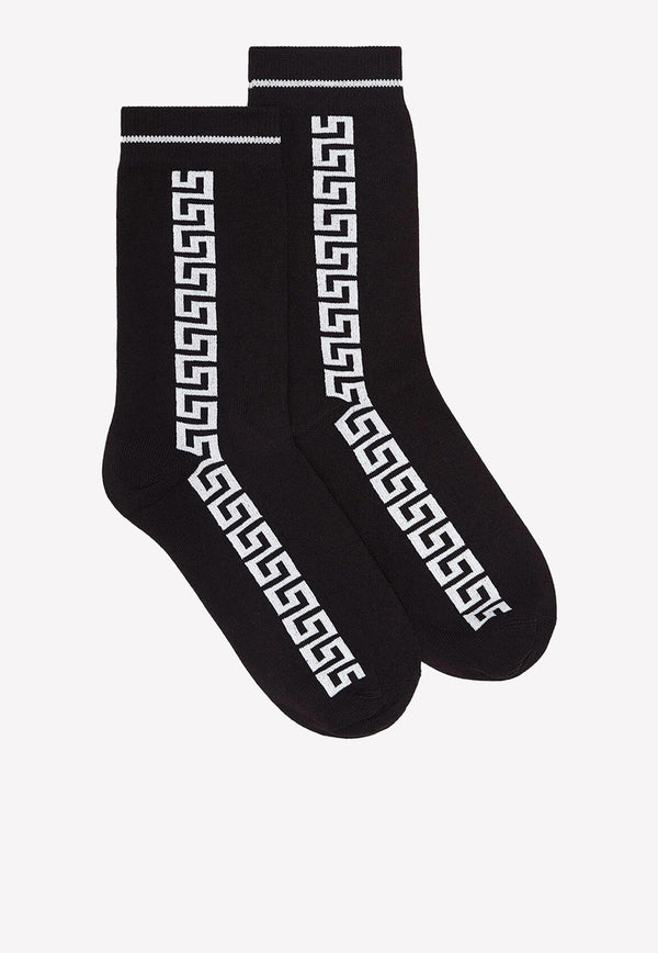 Versace Intarsia Knit Greca Socks 1001546 1A03028 2B020 Black