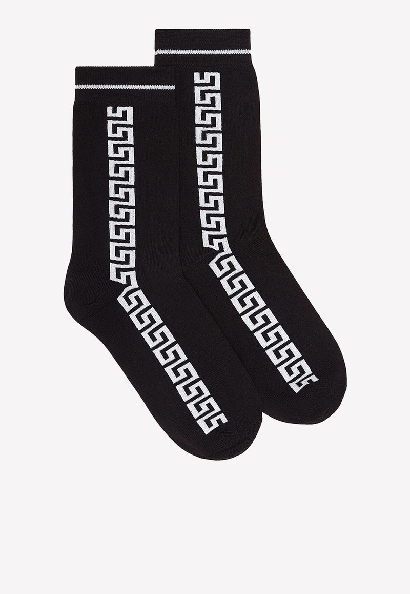 Versace Intarsia Knit Greca Socks 1001546 1A03028 2B020 Black