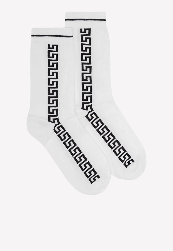 Versace Intarsia Knit Greca Socks 1001546 1A03028 2W020 White