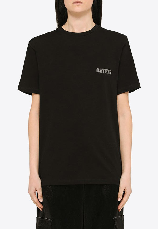 ROTATE Rhinestone Logo Crewneck T-shirt Black 100155100CO/M_ROTAT-1000