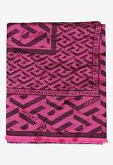 Versace La Greca Jacquard Shawl in Wool and Silk Pink 1001599 1A04560 5P540