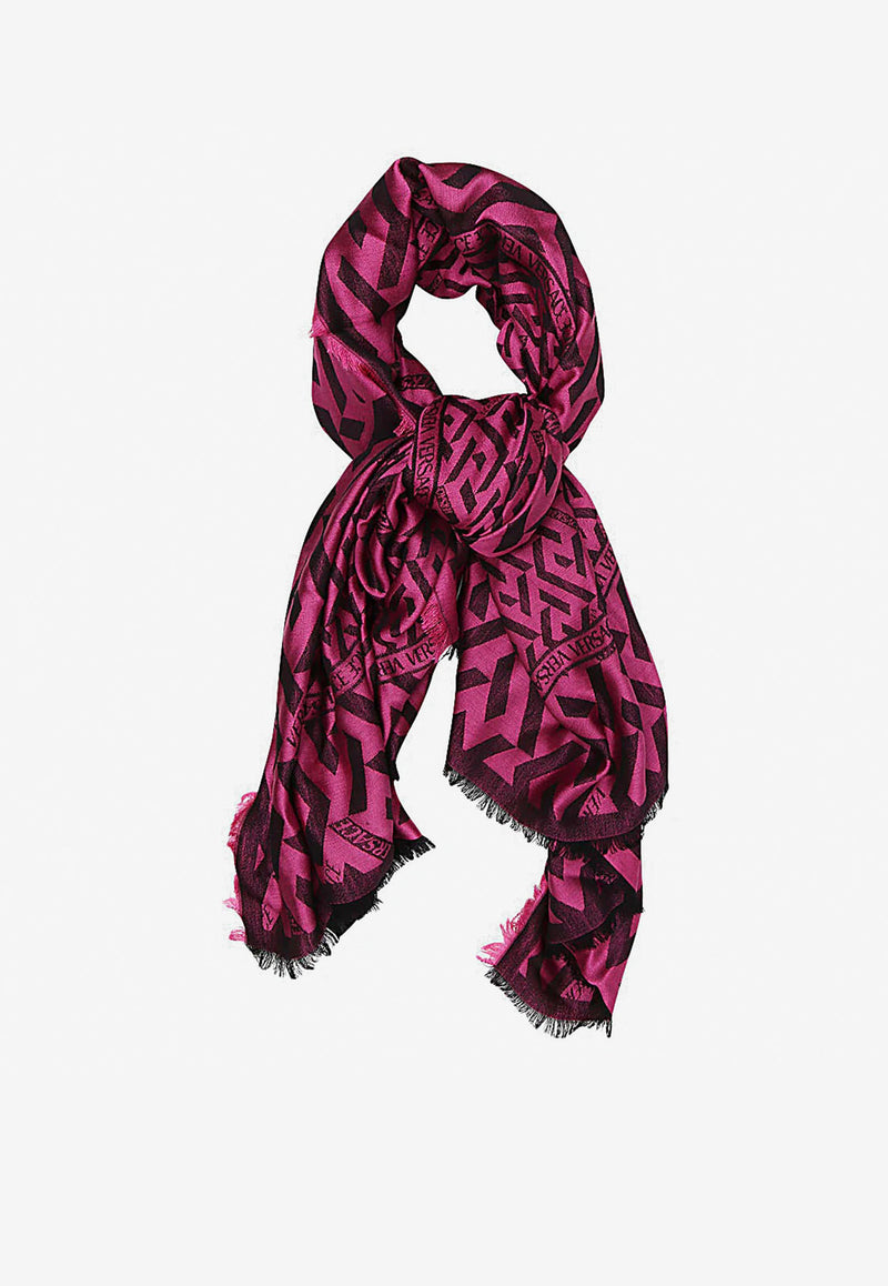 Versace La Greca Jacquard Shawl in Wool and Silk Pink 1001599 1A04560 5P540