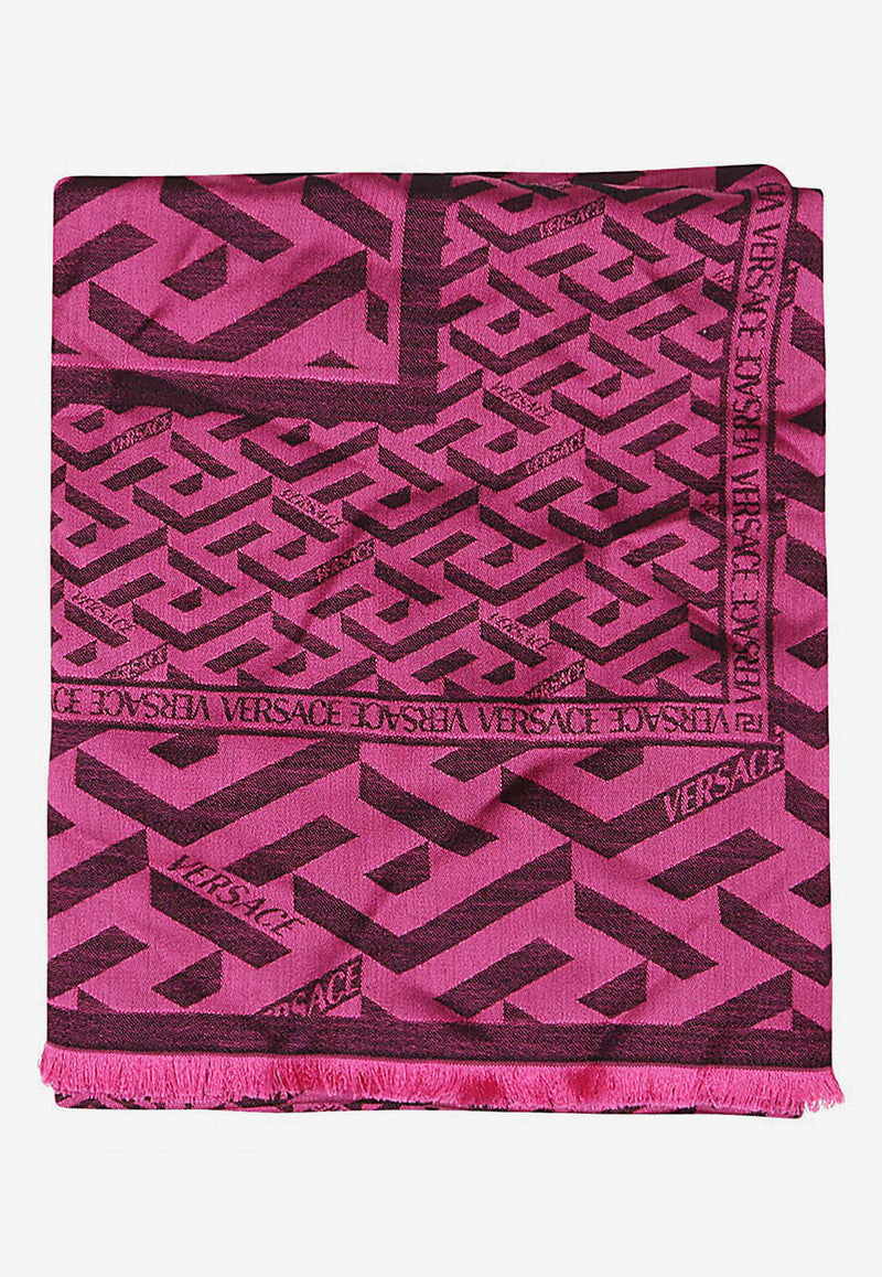 Versace La Greca Jacquard Shawl in Wool and Silk Pink 1001599 1A04560 5P540