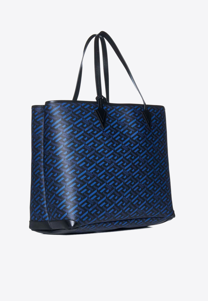 Versace La Greca Print Tote Bag Blue 1001767 1A01444 5U18V