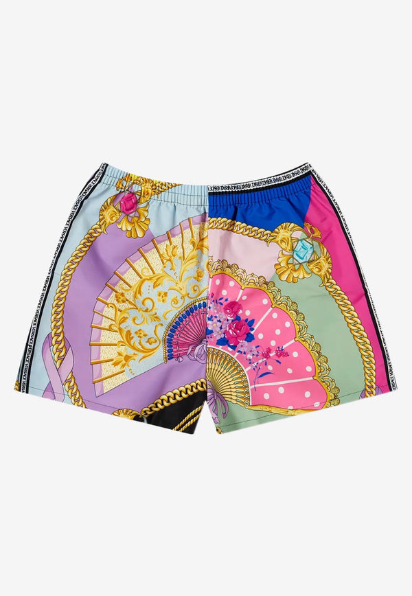 Versace Fan Print Beach Shorts Multicolor 1002396 1A04525 5X000