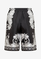 Versace Silver Baroque Silk Shorts Monochrome 1002476 1A04155 5B040