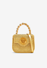 Versace Mini La Medusa Crystal-Embellished Top Handle Bag 1003016 1A06905 1Y83V Gold