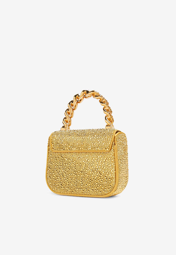 Versace Mini La Medusa Crystal-Embellished Top Handle Bag 1003016 1A06905 1Y83V Gold