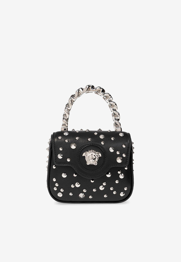 Versace Mini La Medusa Spiked Top Handle Bag 1003016 1A07229 1B00P Black