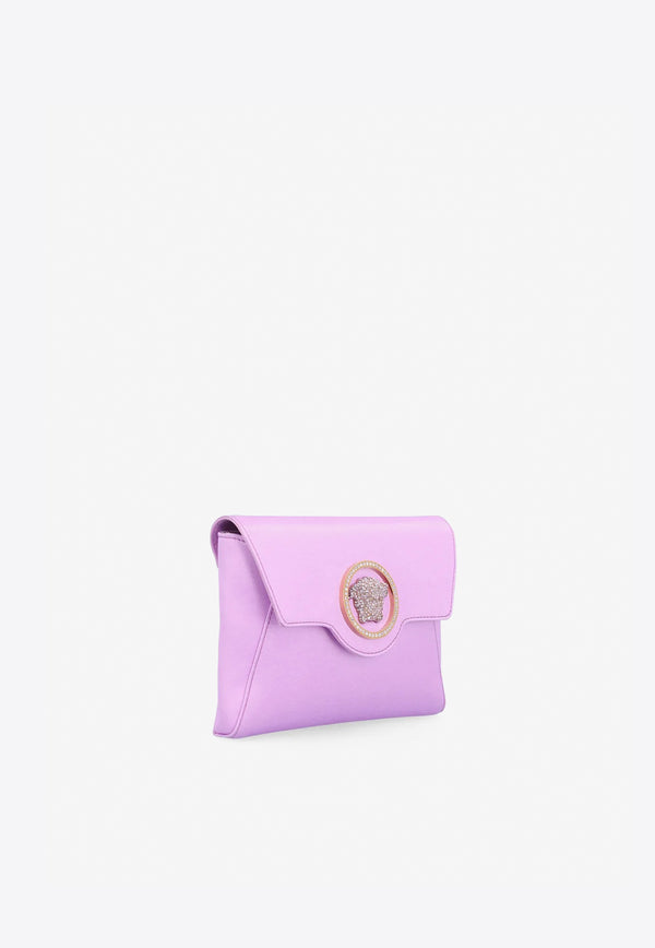 Versace La Medusa Envelope Clutch with Crystal Embellishments Lilac 1003018 1A04564 1L92V