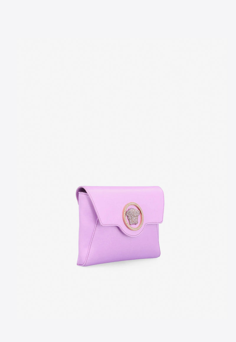 Versace La Medusa Envelope Clutch with Crystal Embellishments Lilac 1003018 1A04564 1L92V