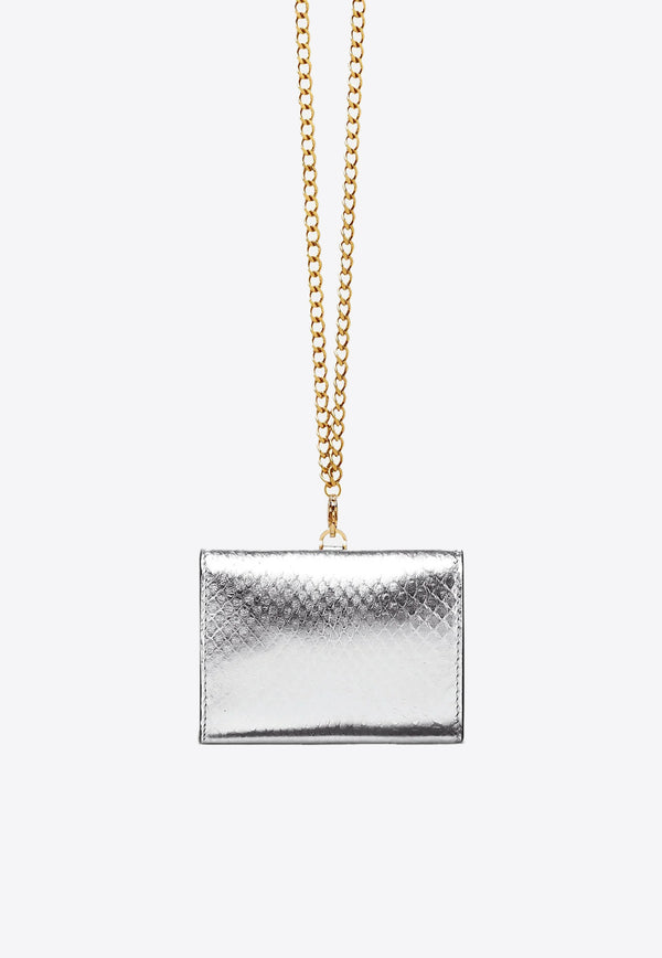 Versace La Medusa Trifold Chain Wallet in Python-Embossed Leather Silver 1003085 1A04290 1E01V